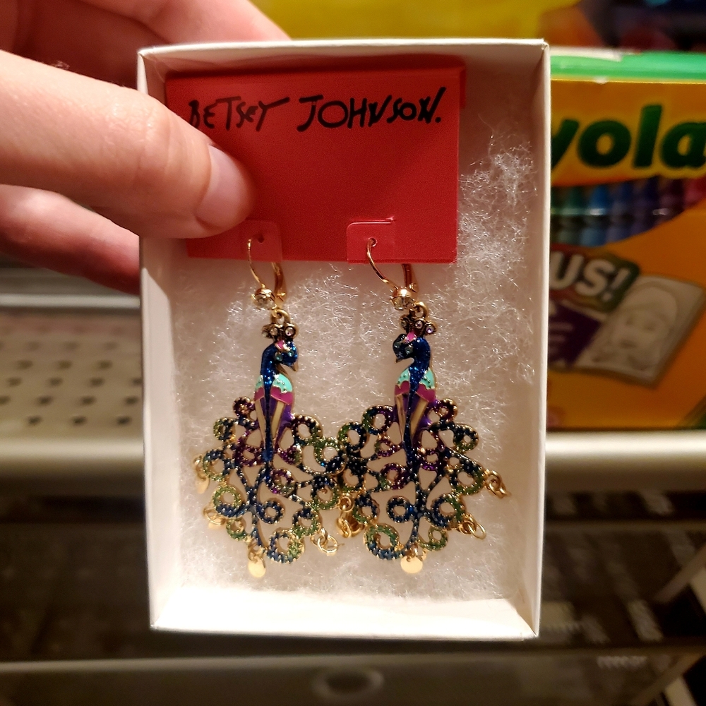 Vibrant peacock Betsey Johnson earrings